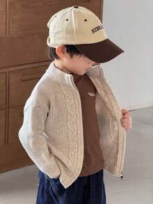 SHEIN Young Boys' Casual Twist Collar Zip-Up Sweater