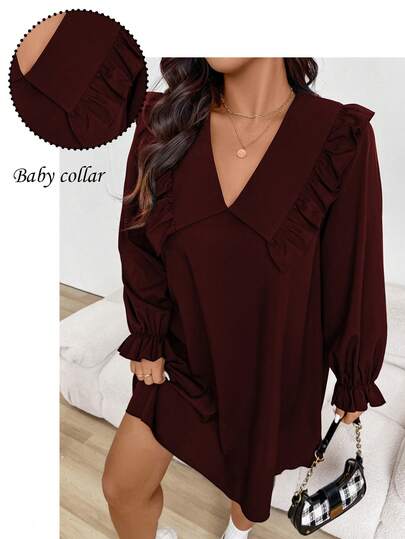 Nubod 大码浪漫可爱彼得潘领泡泡袖连衣裙