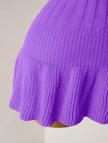 Mistrie Robe mini plissée en tricot orange avec boutons de perle, robe pull moulante sexy à manches courtes minimaliste