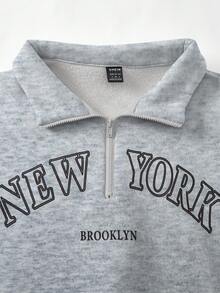 SHEIN 2pcs Women Autumn/Winter Set, Heather Gray Stand Collar Zip-Up Hoodie & Matching Long Sleeve Sweatpants With Graphic Print, Comfortable Casual Matching Mother-Daughter Outfits