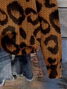 SHEIN LUNE 休闲豹纹仿效果简约图案圆领宽松女式卫衣，秋冬季，秋季女装，休闲款 - 彩色 - 查看 6