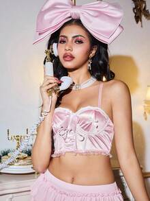 FairyFlirt Rosa Schleifenspitze süß, niedlich, mädchenhafter Stil Spitzenbesatz Schleife BH, Damen Wäsche