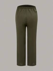 SHEIN 2pcs Maternity Loose Fit Military Green Jacket & Pants Set - Army Green - View 5