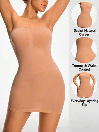 Shapelle Forme Kvinnor i enfärgad axelbandslös Bodycon-klänning