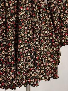 SHEIN ICON 女式加大码修身喇叭袖花卉印花连衣裙，秋季花卉连衣裙，返校装，秋季连衣裙 - 彩色 - 查看 7