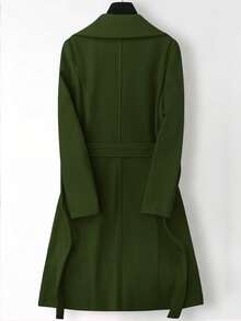 EMERY ROSE Áo khoác dài tay thanh lịch thắt lưng màu trơn cho nữ, áo khoác đen thu đông cho nữ - xanh quân đội - Xem 2