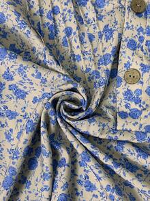 Hourglow 大码女式度假碎花V领短款泡泡袖休闲衬衫 - 卡其色 - 查看 5