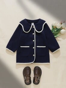 Souflis Souflis 女宝宝休闲时尚百搭复古优雅撞色外套夹克适合秋冬日常穿着 - 寶藍色 - 查看 3