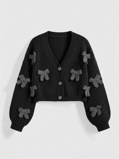 Kawaii Damen süßer Cardigan mit 3D Schleifen Dekor