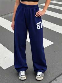 Pantalones deportivos sueltos con gráficos decorativos para adolescentes y niñas, de ajuste relajado para entrenamiento y uso casual, adecuados para otoño e invierno