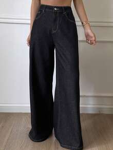 Livesso Quần Jeans Denim Rộng Rãi Thường Ngày Cho Nữ, Hàng Mới Về Mùa Hè - Màu xanh hải quân - Xem 5