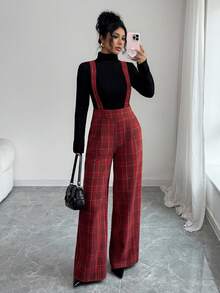 Rafferiza Women's Red Plaid Retro Vintage Overalls,Christmas New Year High-End Comfortable Sanded Plaid Overalls For Party,Autumn Winter Summer School - Multicolor - View 8