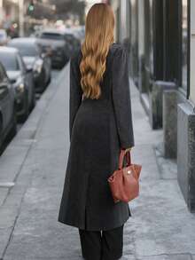 EMERY ROSE 花卉图案灰色缺角领单排扣优雅长款女士大衣