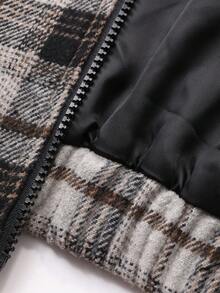 DAZY Veste ample en mélange de laine à col en fourrure patchwork à carreaux vintage, vêtement décontracté à manches longues pour femmes, automne/hiver Y2k - Gris - Voir 7