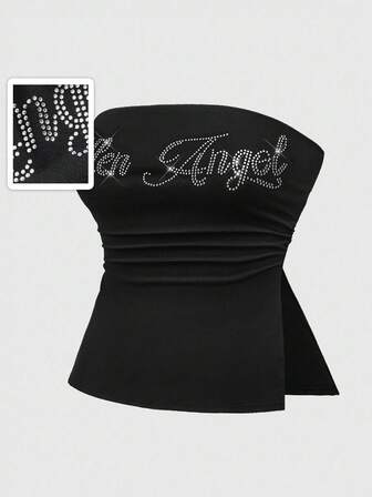 Grunge Punk Top court fendu avec strass pour femmes grande taille, sous-culture Y2K