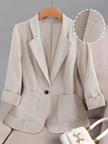 SHEIN Franclia 女士纯色简约长袖轻便西装外套，日常穿着