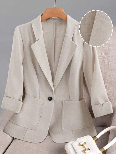 SHEIN Franclia 女士纯色简约长袖轻便西装外套，日常穿着