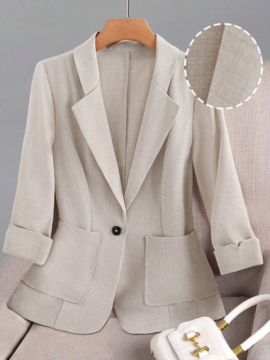 SHEIN Franclia 女士纯色简约长袖轻便西装外套，日常穿着