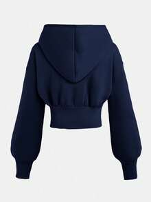 SHEIN Girlism Tween Girls Casual Street Style Cropped Hoodie, High Waist Long Sleeve Versatile Minimalist Solid Color Sweatshirt, Back To School Outfit Autumn Winter Clothes For Women Navy Blue Hoodie Cotton Hoodie Drop Shoulder Hoodie Hoodie Plain Color