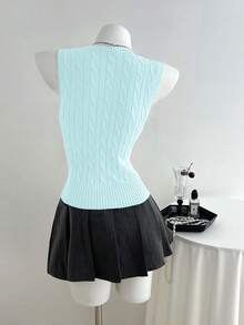 SHEIN Unity Casual Versatile Cable Knit Vest - Blue - View 2