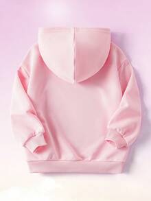 My Little Pony X SHEIN 年轻女孩休闲可爱卡通独角兽和口号图案落肩宽松连帽衫秋冬 - 粉色 - 查看 2