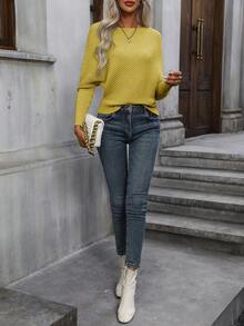 SHEIN LUNE Women's Elegant Ribbed Batwing Sleeve Pullover Sweater - Ginger - View 4