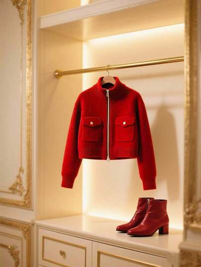 GlowEve 女士休闲纯色立领开衫，秋冬