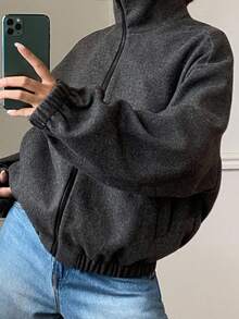 Livesso 女士宽松外套，休闲商务风，带大口袋，适合办公室穿着，秋冬季保暖内衬女式外套 - 深灰色 - 查看 3