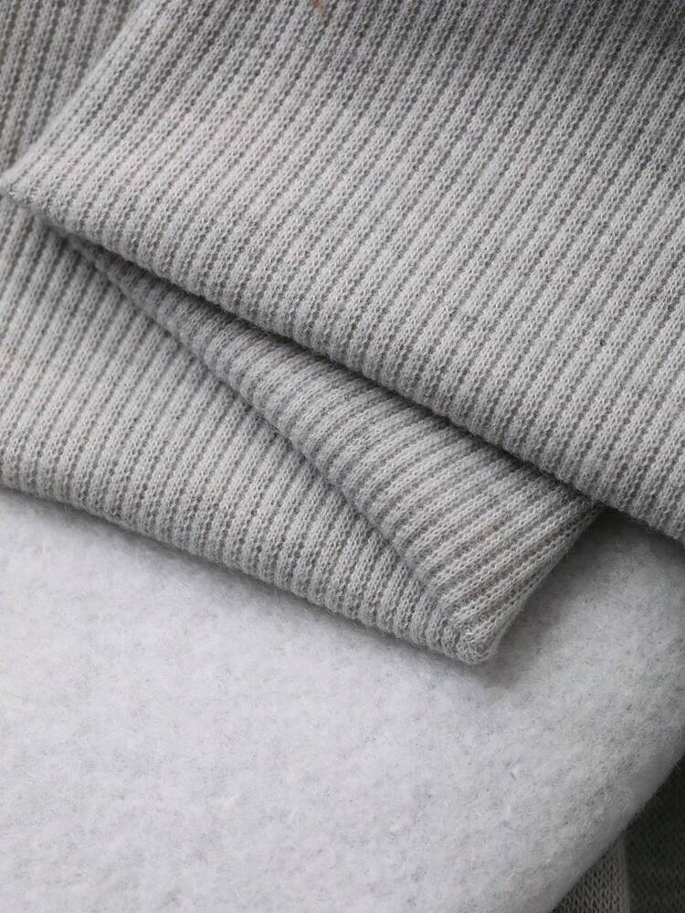 Men's Letter Print Thermal Lined Hoodie Set, Grey, Autumn/Winter Thermal Lined