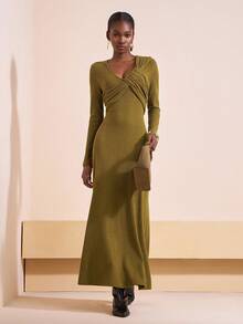 Zivah 2025 Đầu thu và hè Phong cách mới Hàng ngày Ngày đi làm Quý cô công sở Thanh lịch Tiệc du thuyền trên bãi biển Tiệc sinh nhật Thời trang đơn giản Có thể mặc trong nhà hoặc ngoài trời Váy dài chữ A xoắn màu kaki ấm áp-A - Màu vàng - Xem 6