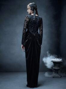 Glisette Lace Long Sleeve Waist Cinched Elegant Women Long Dress