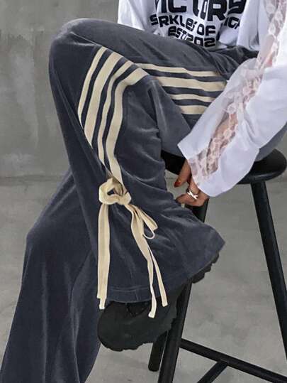 FRIFUL 女式撞色条纹系带阔腿宽松休闲裤