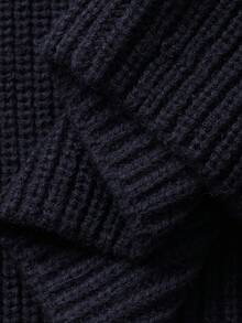 Livesso 女士宽松商务休闲 V 领套头衫和直筒裤两件套，秋冬 - 藏蓝色 - 查看 7