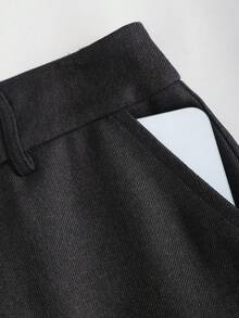 SHEIN Unity 休闲直筒百搭百搭时尚宽松设计修身美式学院风女士西装裤 - 深灰色 - 查看 3