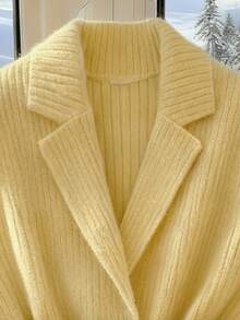 GlowEve 女士优雅休闲无领口袋针织开衫背心，不含腰带 - 黃色 - 查看 3