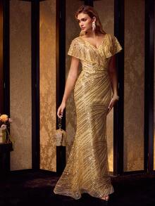 MOTF Soiréza CONTRAST SEQUIN RUFFLE DETAIL PROM DRESS - Gold - View 2