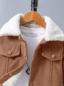 SHEIN Vacaura Boys' Warm Casual Long Sleeve Fleece Cardigan Jacket, Suitable For Outdoor Wear