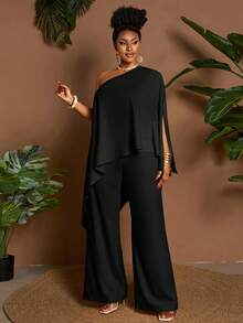Maweii Plus Size 2 Pieces Set: Asymmetric Hem Loose Casual Vacation Top & Shorts, Yellow Fall - Black - View 7
