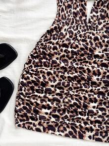 Soleia Leopard Print  Party Women's Leopard Print Deep V Neck Ruched Sexy Fashion Halter Mini Dress - Multicolor - View 3