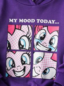 My Little Pony X SHEIN 年轻女孩休闲可爱卡通字母图案落肩宽松连帽衫，秋/春 - 紫色 - 查看 6