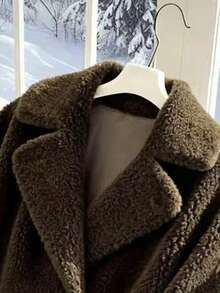 GlowEve Jachetă de damă elegantă și la modă, din fleece granulat, cu două nasturi, lejeră, model toamnă/iarnă - Maro - Vizualizare 3