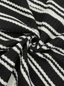 SHEIN 秋季/孕妇秋冬休闲通勤条纹长袖T恤 - 黑色 - 查看 3