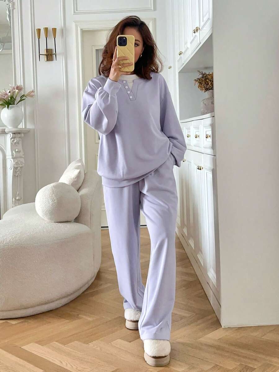 DAZY 女士秋冬二合一卫衣家居服套装睡衣秋季服装 - 紫色 - 查看 1