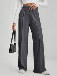 SHEIN Tall Pantalones de chándal de pierna ancha con cordón en la cintura - Gris Oscuro - Ver 7
