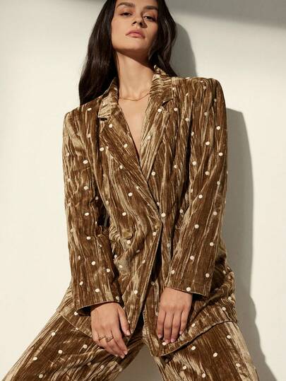 Aveloria Modichic 2件套：天鹅绒褶饰波点西装外套和阔腿裤