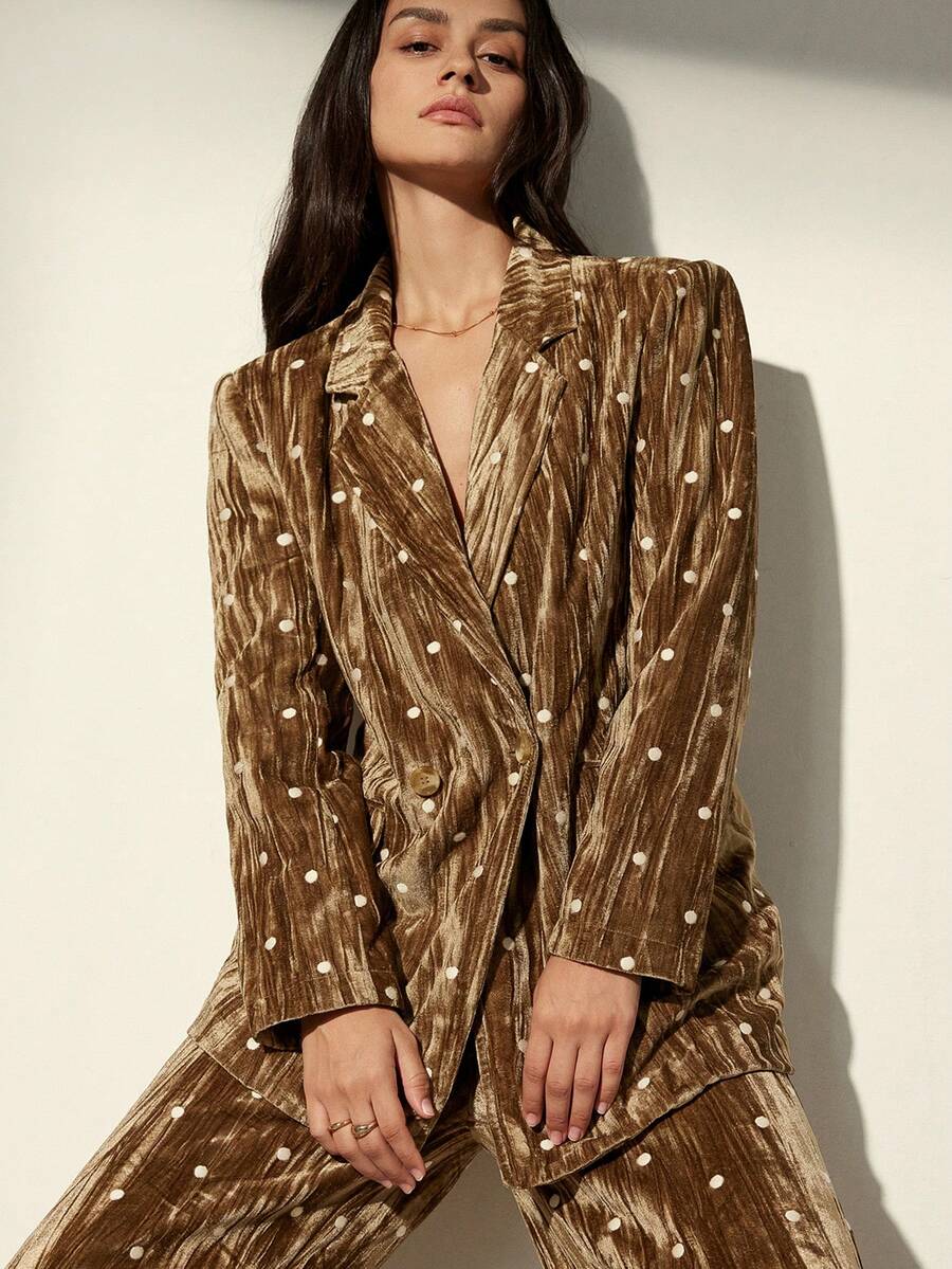 Aveloria Modichic 2件套：天鹅绒褶饰波点西装外套和阔腿裤 - 軍綠色 - 查看 1