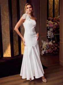 MOTF Soiréza Abito da cocktail aderente con motivo floreale tridimensionale - Bianco - Visualizzare 6