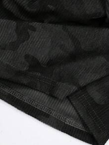 SHEIN 迷彩数码印花时尚宽松女式灯芯绒裤子，送给朋友的礼物 - 黑色 - 查看 4