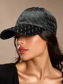 SHEIN SXY Women's Fashionable Versatile Washed Rhinestone Baseball Cap - Black - View 5