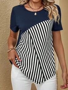 SHEIN LUNE 女士條紋短袖t卹